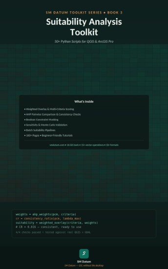 Suitability Analysis Toolkit — weighted overlay and AHP Python scripts, book cover